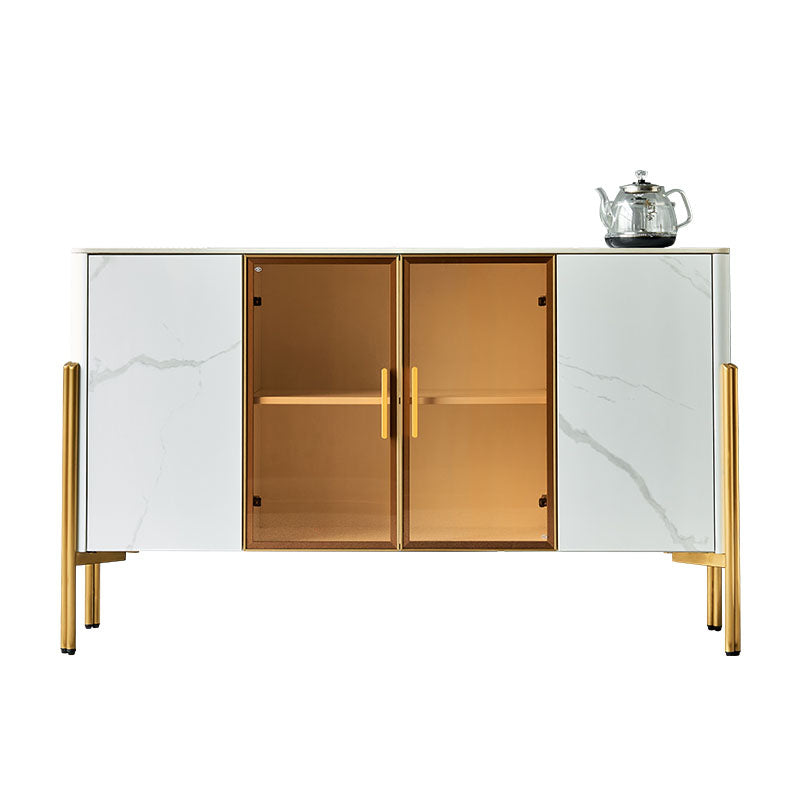 Glam Polished Finish Dining Buffet Stone Top Sideboard with Legs