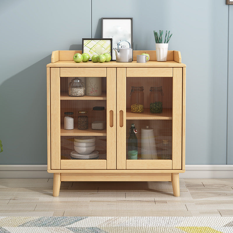 Rubberwood Solid Wood Server with Glass Doors for Dining Room