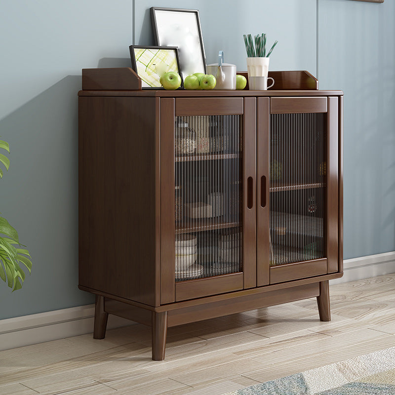 Rubberwood Solid Wood Server with Glass Doors for Dining Room