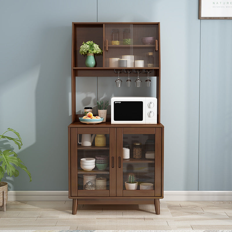 Rubberwood Solid Wood Server with Glass Doors for Dining Room