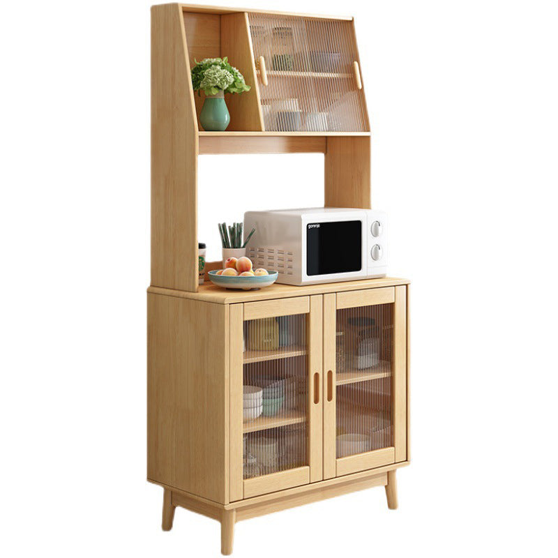 Rubberwood Solid Wood Server with Glass Doors for Dining Room