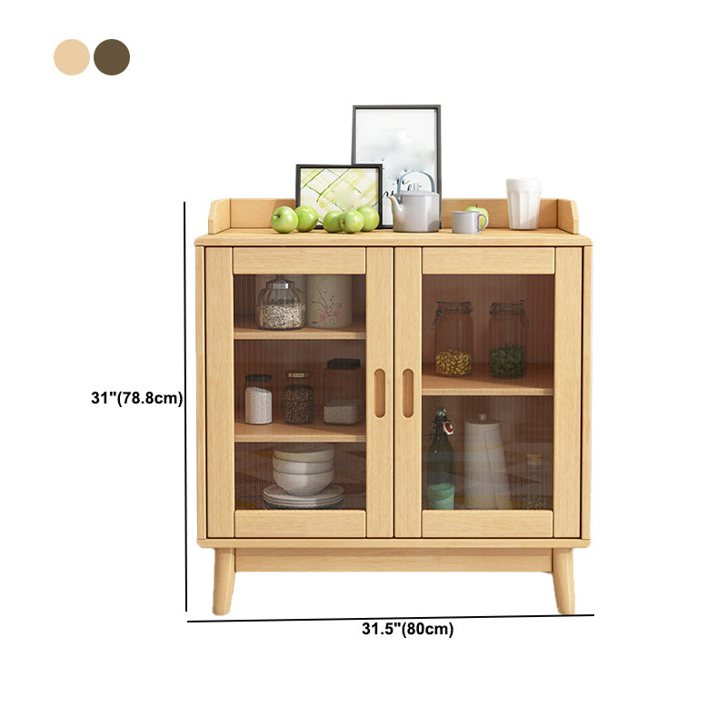 Rubberwood Solid Wood Server with Glass Doors for Dining Room