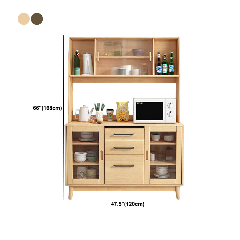 Rubberwood Solid Wood Server with Glass Doors for Dining Room