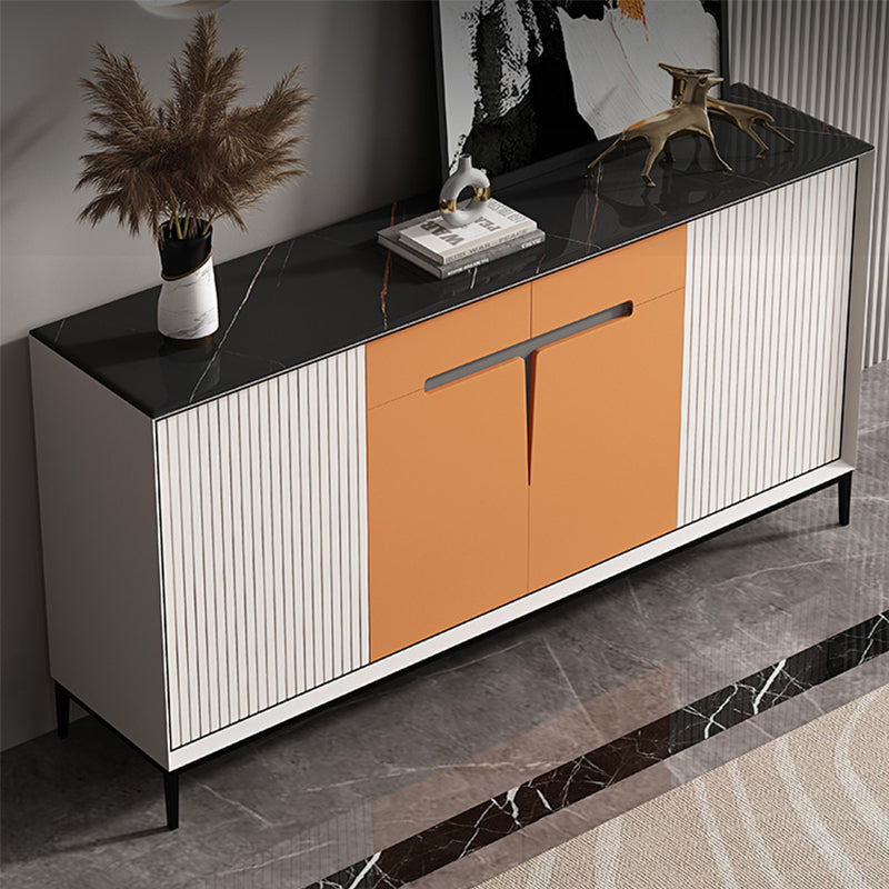 Glam Dining Buffet with Drawers Stone and Wood Sideboard Buffet