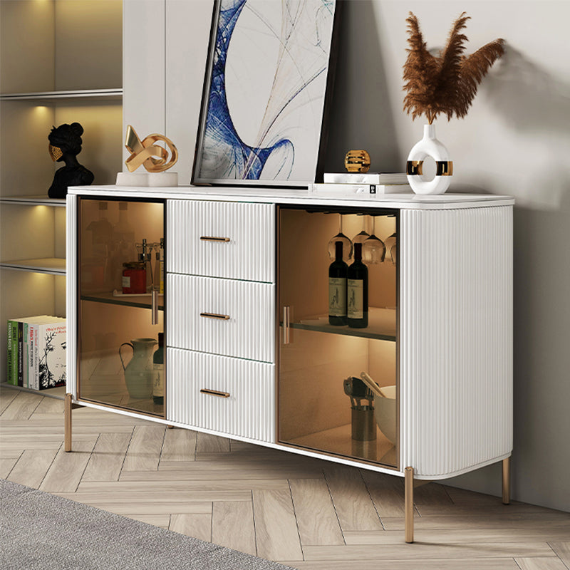 Wood and Stone Sideboard Buffet with 2 Shelves Glam Buffet Table