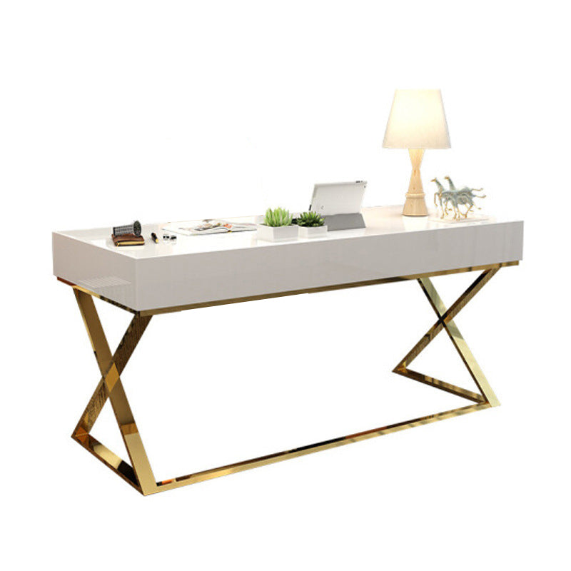 Solid Wood Writing Desk Pine and Metal Writing Desk Glam with Metal Legs