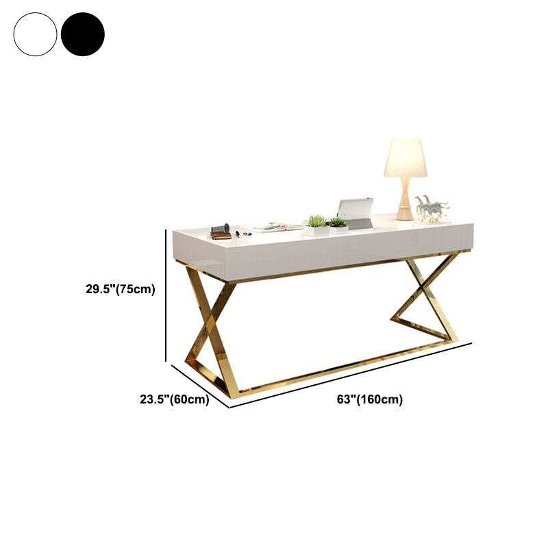 Solid Wood Writing Desk Pine and Metal Writing Desk Glam with Metal Legs