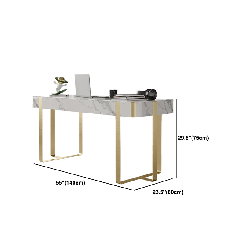 Curved White Office Desk Sled with 2 Drawers Writing Desk for Home