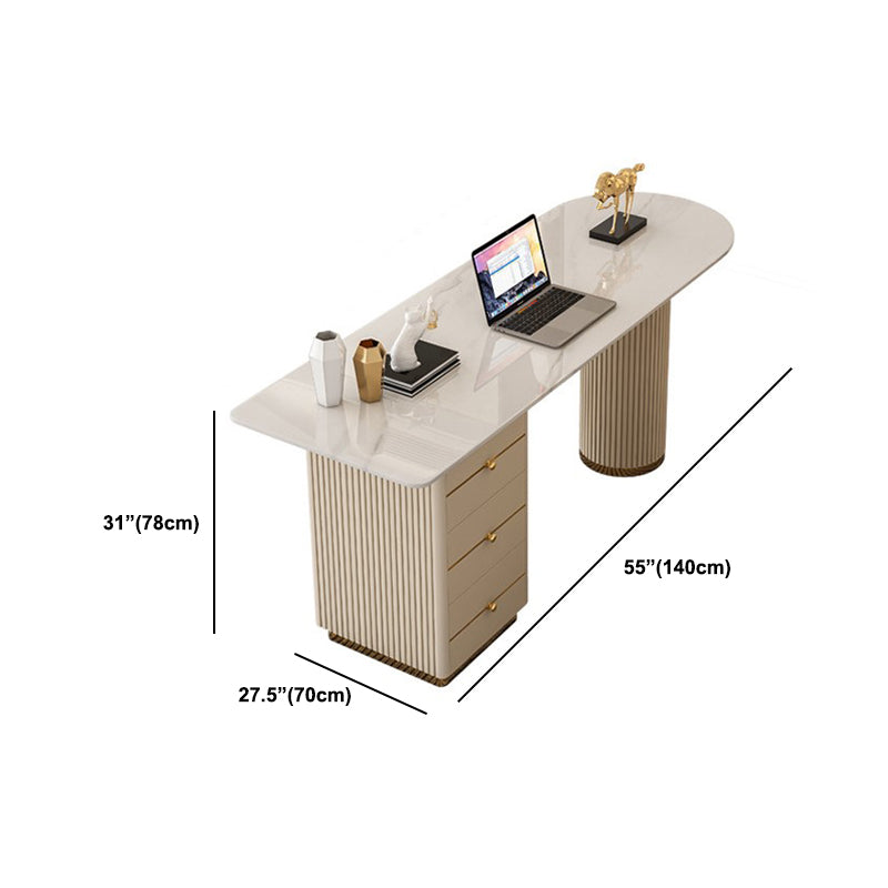 Glam Pedestal Office Desk with 3 Storage Drawers Writing Desk Beige