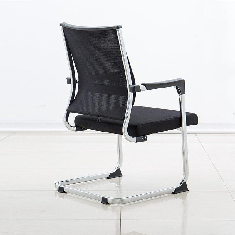 Mid Back Home Office Chair Mesh Seat and Back No Wheels Conference Chair