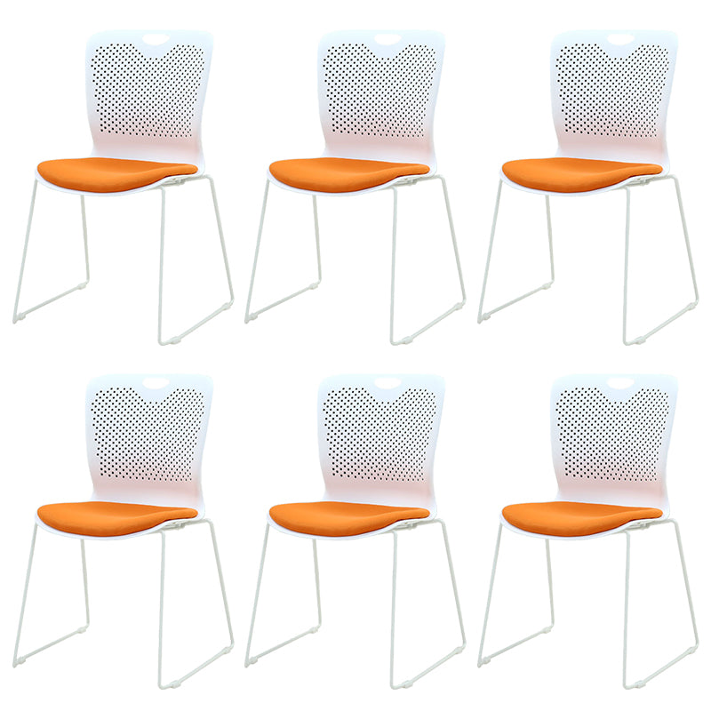 Contemporary White Frame Chair No Wheels Armless Mid Back Conference Chair