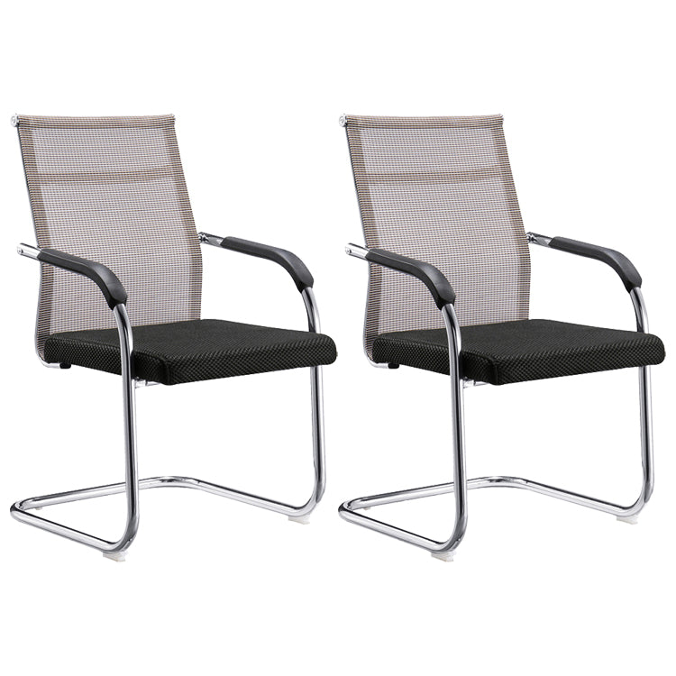 Modern Arms Included Chair Mid-Back Metal Base Chair in Black/Brown