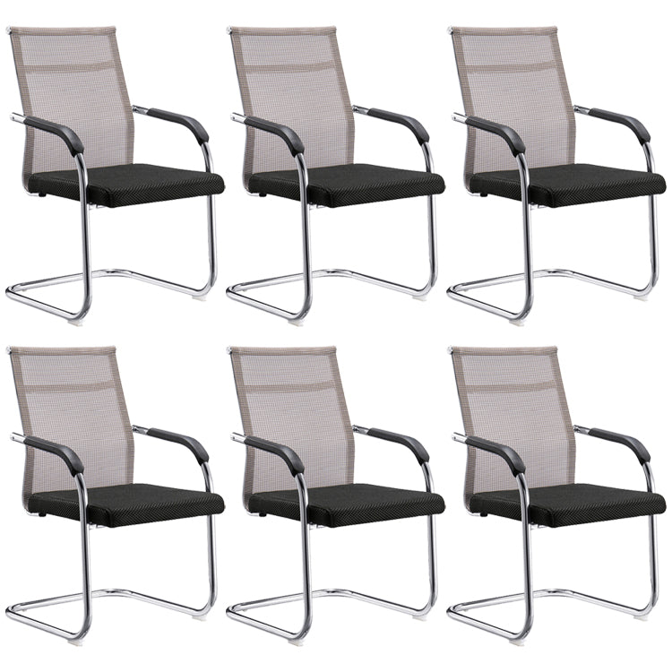 Modern Arms Included Chair Mid-Back Metal Base Chair in Black/Brown