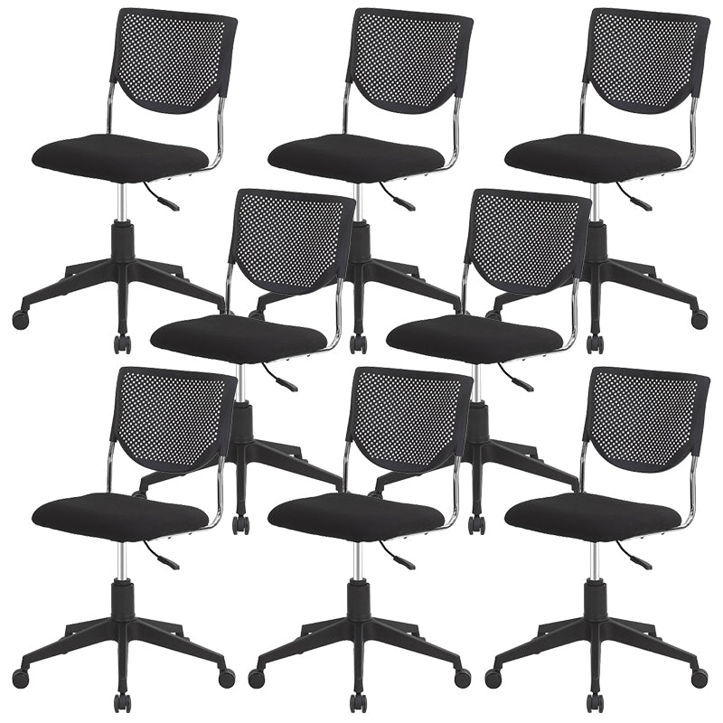 Armless Mid Back Vinyl Office Chair Modern Black Back Conference Chair