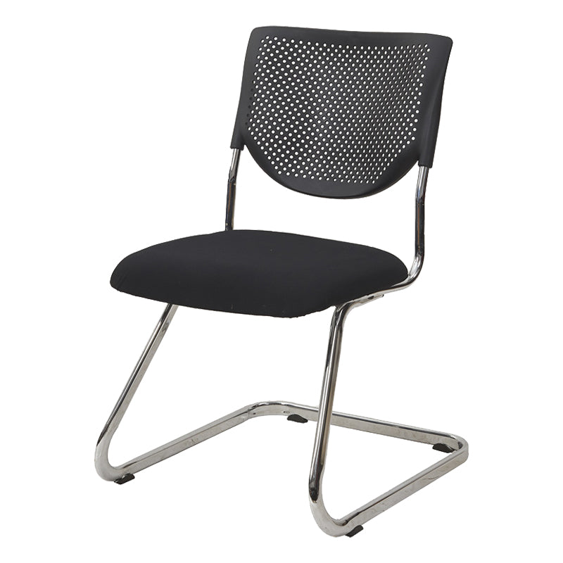 Armless Mid Back Vinyl Office Chair Modern Black Back Conference Chair