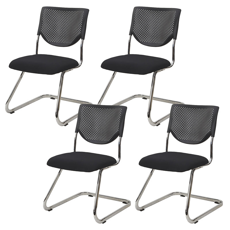 Armless Mid Back Vinyl Office Chair Modern Black Back Conference Chair