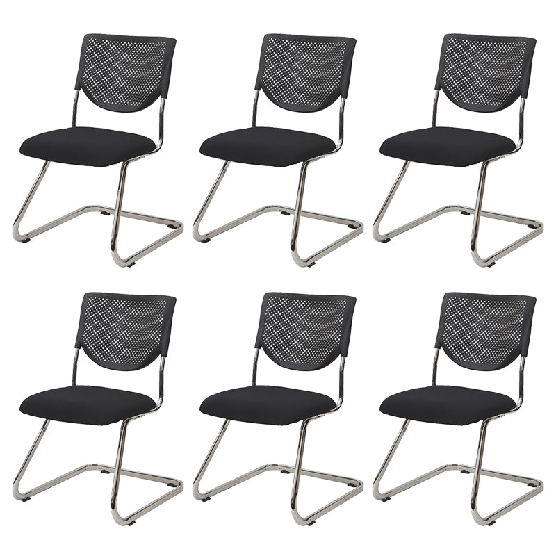 Armless Mid Back Vinyl Office Chair Modern Black Back Conference Chair