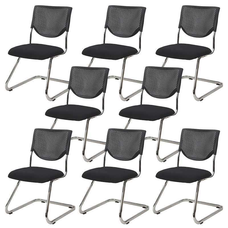 Armless Mid Back Vinyl Office Chair Modern Black Back Conference Chair