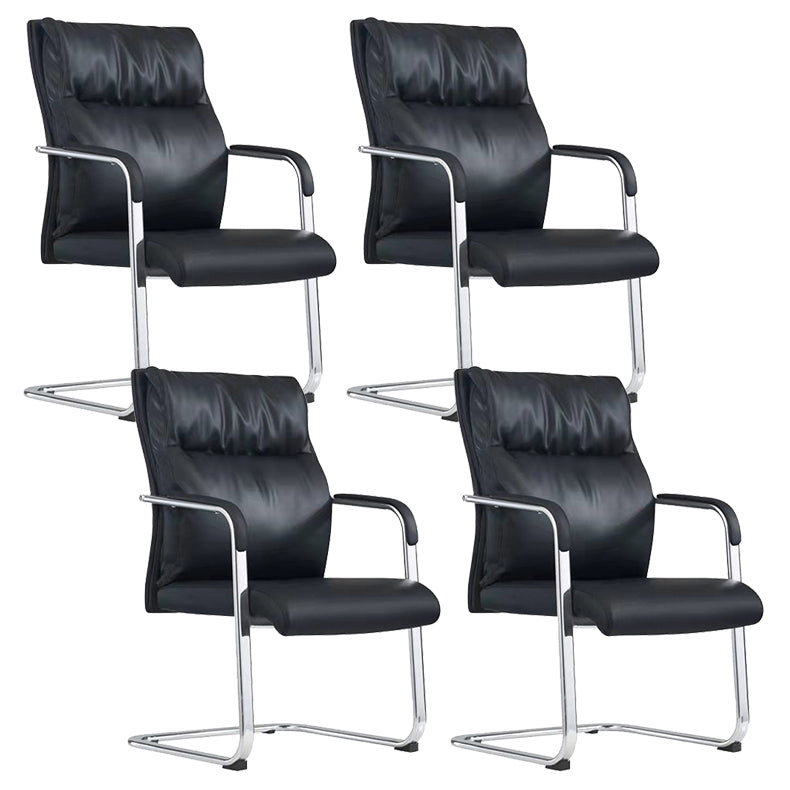 Contemporary Arm Chair Fixed Arms No Wheels Black Leather High Back Chair