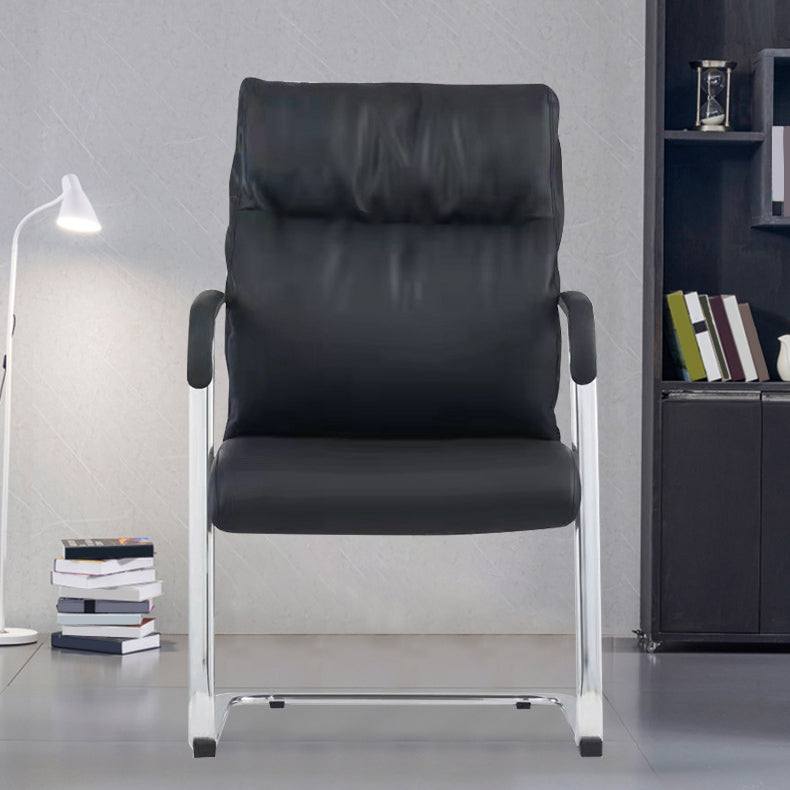 Contemporary Arm Chair Fixed Arms No Wheels Black Leather High Back Chair