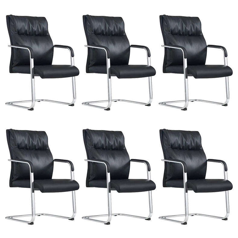 Contemporary Arm Chair Fixed Arms No Wheels Black Leather High Back Chair