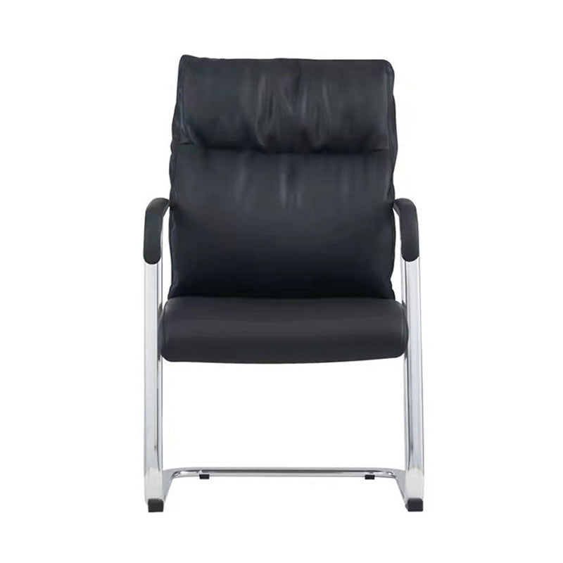 Contemporary Arm Chair Fixed Arms No Wheels Black Leather High Back Chair