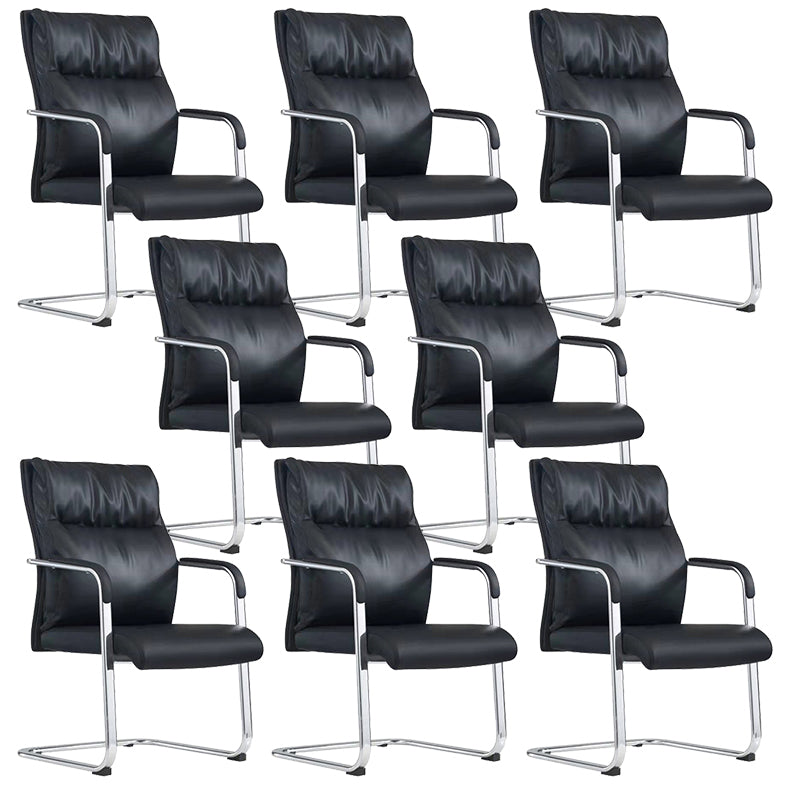 Contemporary Arm Chair Fixed Arms No Wheels Black Leather High Back Chair