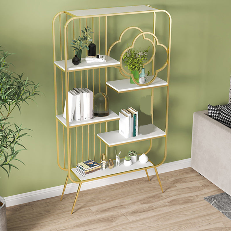 Light Luxury 5 Levels Book Shelf Closed Back Gold Shelf Bookcase