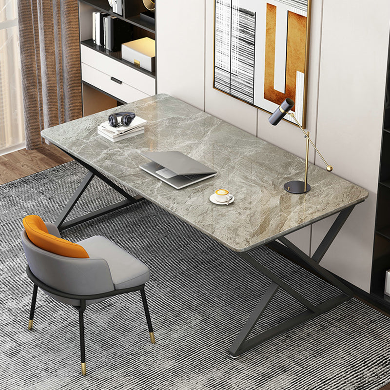 Industrial Stone Office Desk Sled Rectangular Writing Desk for Home