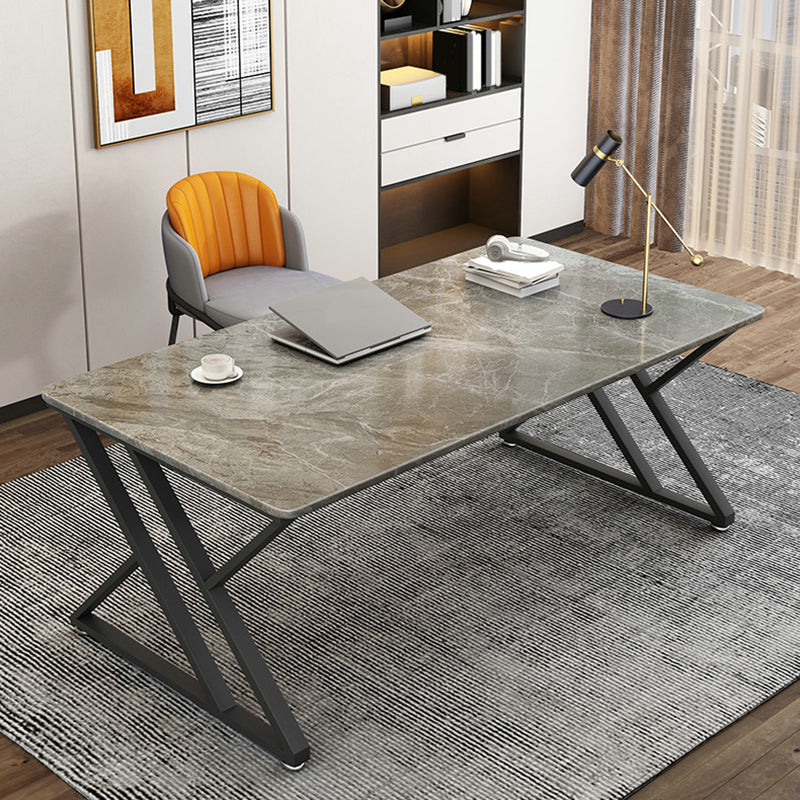 Industrial Stone Office Desk Sled Rectangular Writing Desk for Home