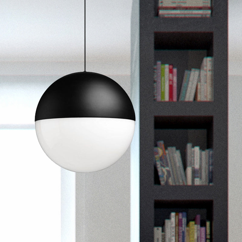 White Glass Ball Pendant with Square Design Modern 1 Light Black Led Hanging Ceiling Light