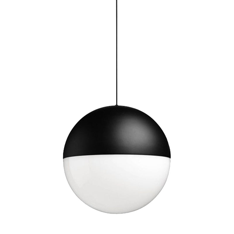 White Glass Ball Pendant with Square Design Modern 1 Light Black Led Hanging Ceiling Light