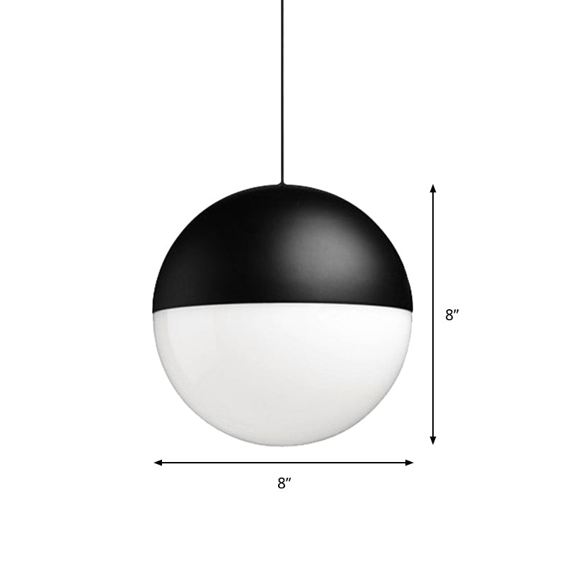 White Glass Ball Pendant with Square Design Modern 1 Light Black Led Hanging Ceiling Light