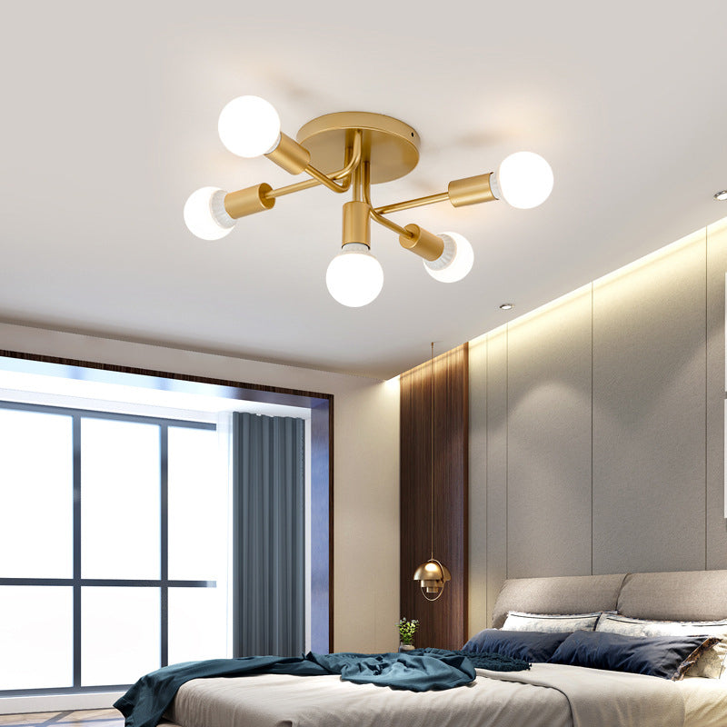 Modernism 5-Light Golden Flush Mount Lighting Metallic Ceiling Light for Bedroom