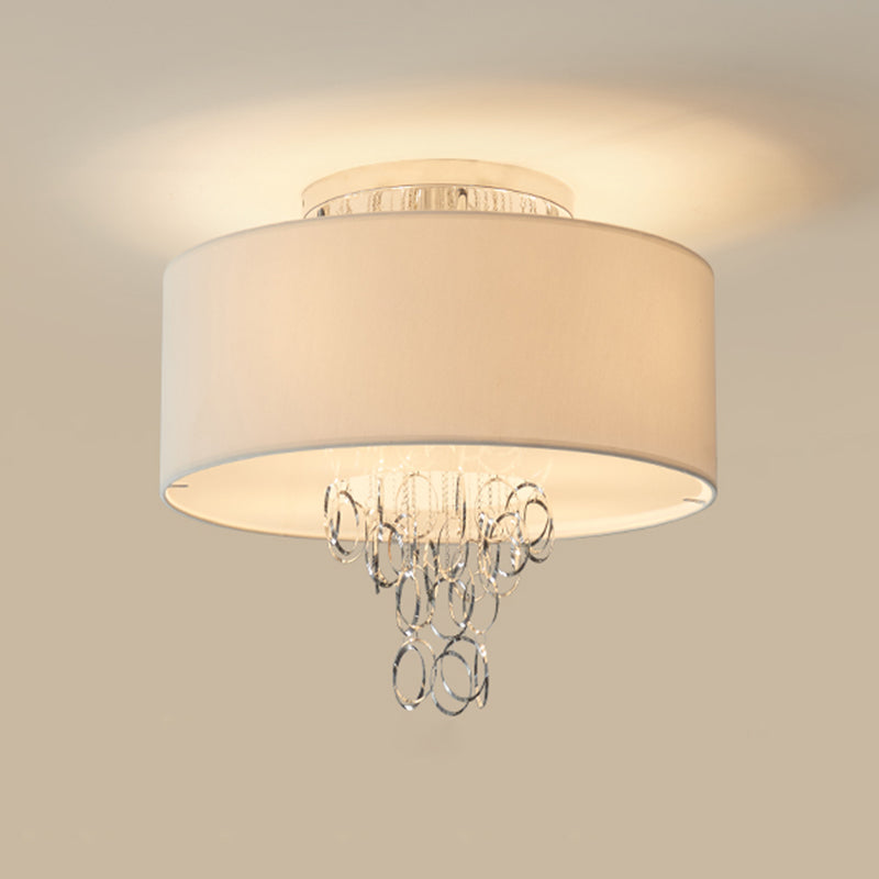 Fabric Round Flush Mount Light Modern Multi Lights Flush Mounted Light Fixture in White