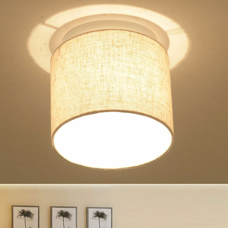 Half Cylinder Fabric Flush Mount Light Modern 1 Light Flush Mounted Light Fixture in White