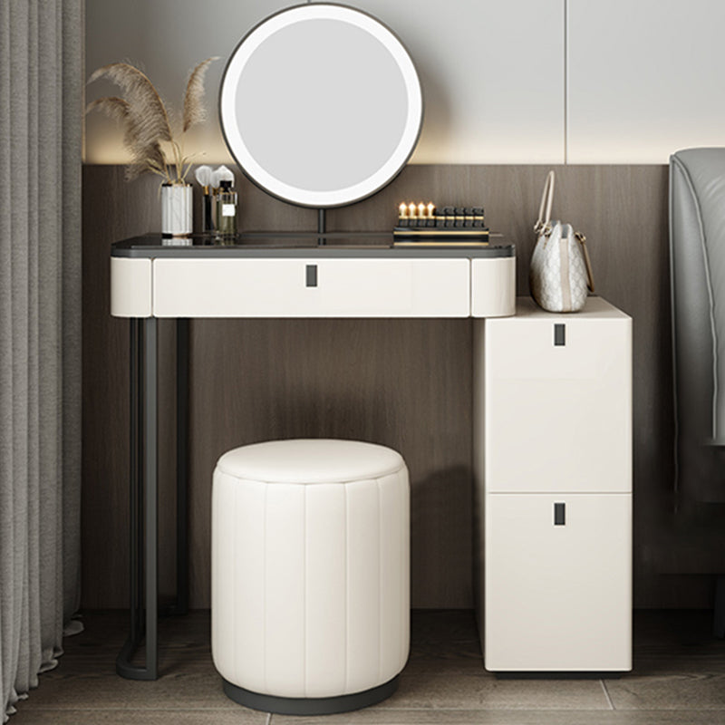 Modern Minimalist White Vanity Table Set 29.53" H Glass Top Vanity Table with Storage