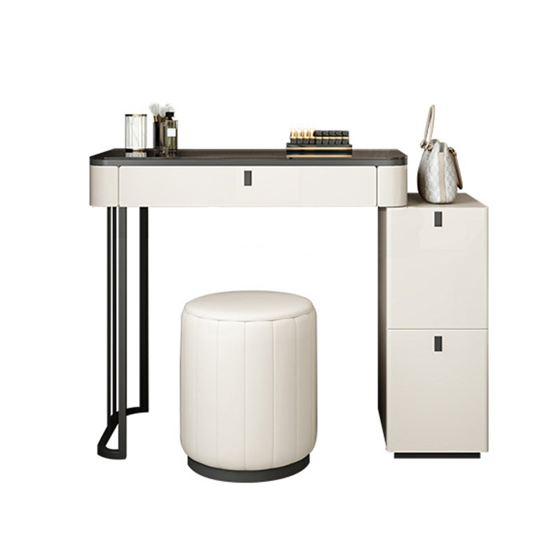 Modern Minimalist White Vanity Table Set 29.53" H Glass Top Vanity Table with Storage