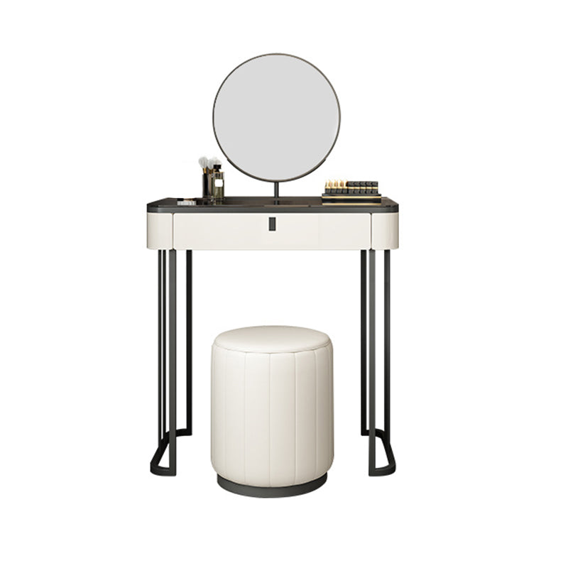 Modern Minimalist White Vanity Table Set 29.53" H Glass Top Vanity Table with Storage