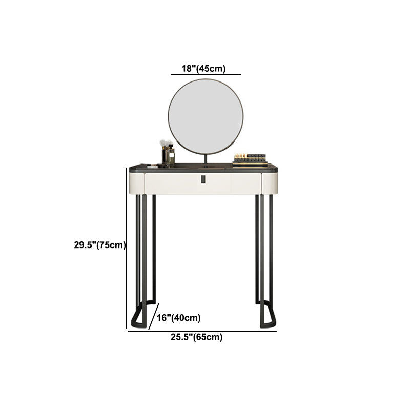 Modern Minimalist White Vanity Table Set 29.53" H Glass Top Vanity Table with Storage