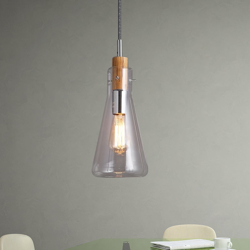 Clear Glass Ellipsoidal/Cone/Bottle Shape Pendant Light Modern 1 Light Hanging Ceiling Lamp in Polished Chrome