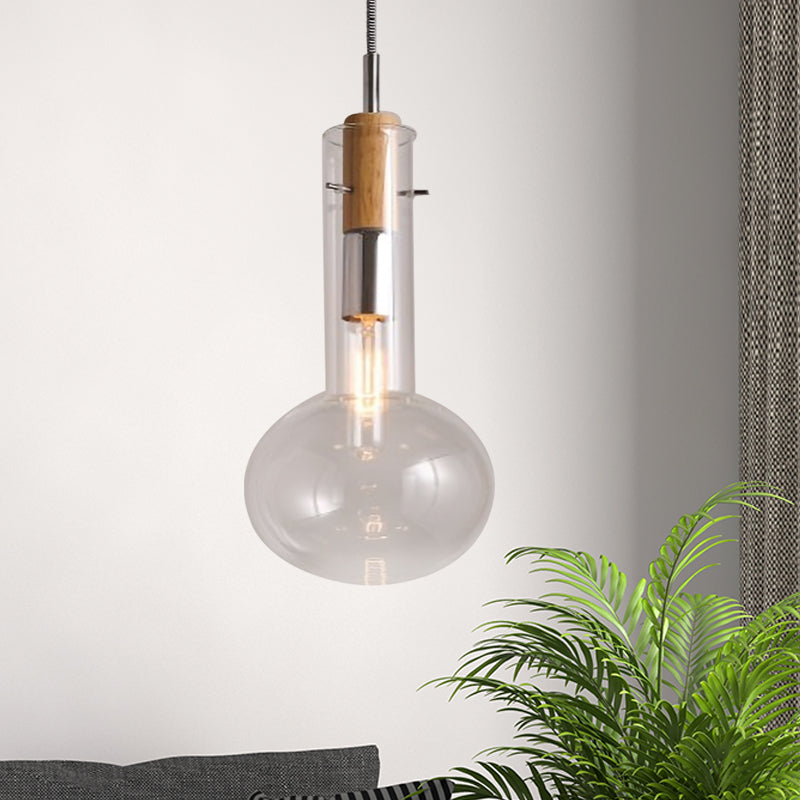 Verre transparent ellipsoïdal / cône / bouteille Pendentif Light Light Moderne 1 Light Hanging Plafond Lampe en chrome poli