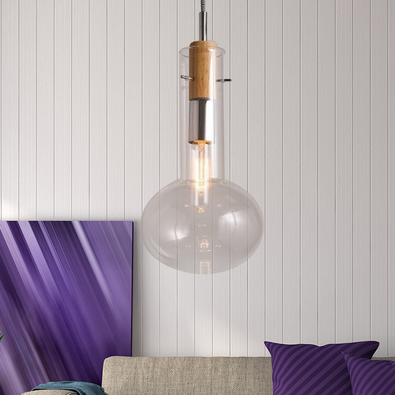 Verre transparent ellipsoïdal / cône / bouteille Pendentif Light Light Moderne 1 Light Hanging Plafond Lampe en chrome poli