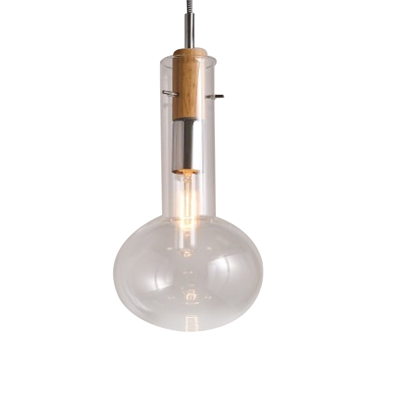 Clear Glass Ellipsoidal/Cone/Bottle Shape Pendant Light Modern 1 Light Hanging Ceiling Lamp in Polished Chrome