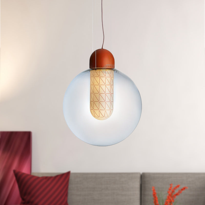 Orange Sphere Pendant Lighting Modern 1 Light Gradient Smoke Glass Led Hanging Ceiling Lamp