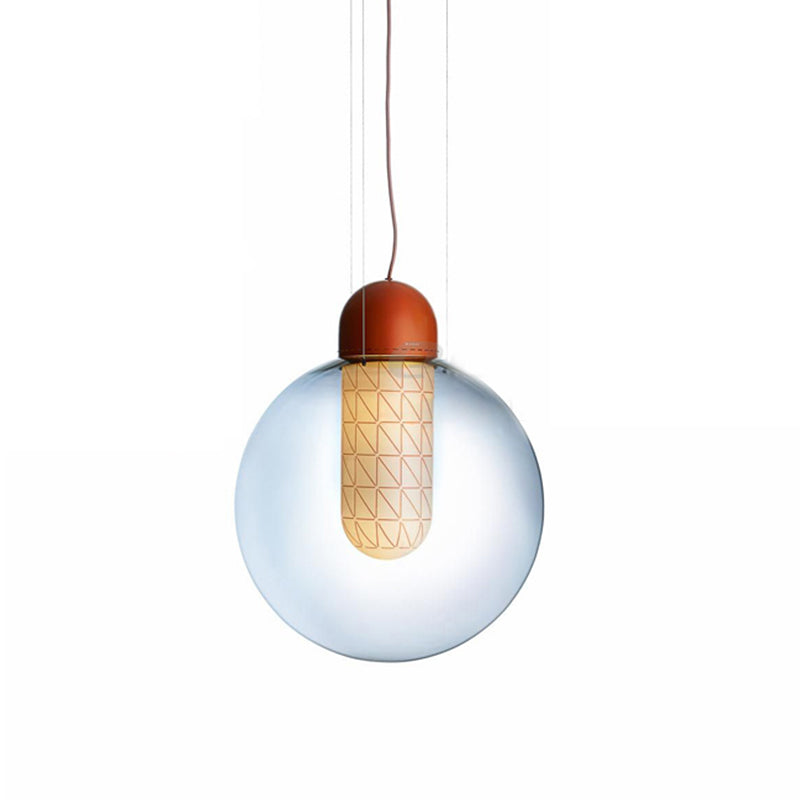 Orange Sphere Pendant Lighting Modern 1 Light Gradient Smoke Glass Led Hanging Ceiling Lamp