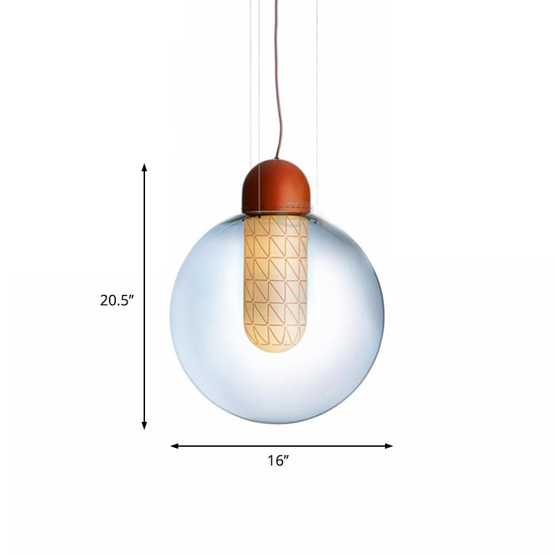 Orange Sphere Pendant Lighting Modern 1 Light Gradient Smoke Glass Led Hanging Ceiling Lamp