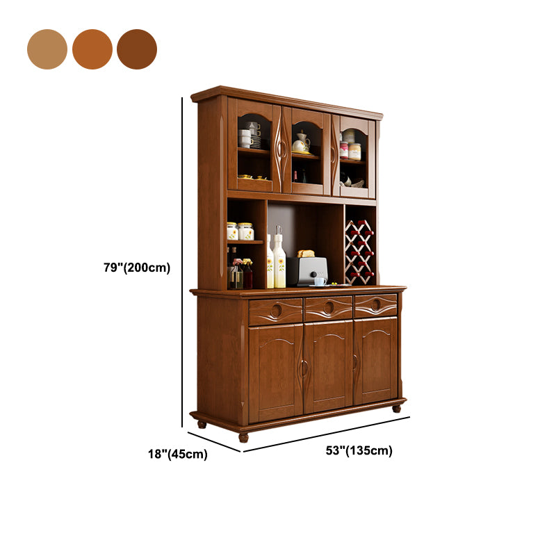 Modern Rubberwood Display Stand Glass Doors Hutch Cabinet with Drawer