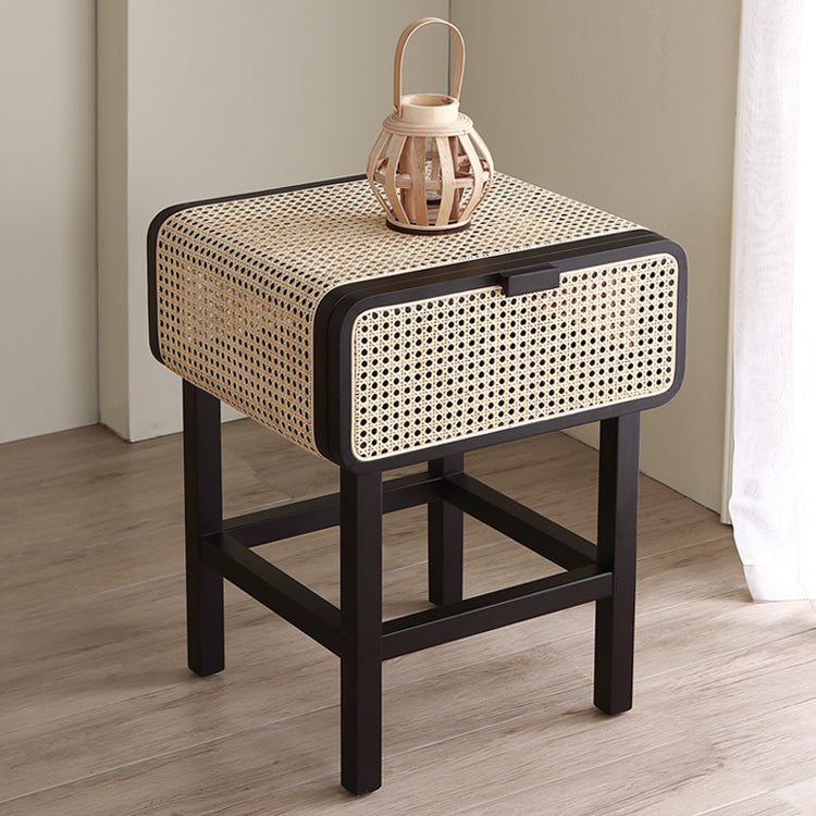 Contemporary Nightstand Rattan Night Table With Cabinets .23.6" Tall