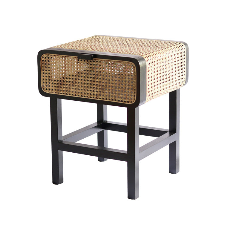 Contemporary Nightstand Rattan Night Table With Cabinets .23.6" Tall